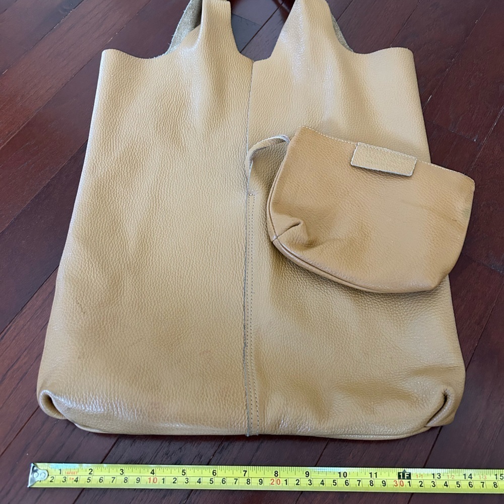 Brown Handmade Soft Leather Tote Bag with a baby bag - Picture 4 of 16
